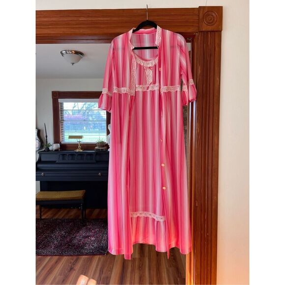Vintage 60s 70s Deena Pink Peignoir Negligee Lingerie Nightgown Set OS - Picture 1 of 6